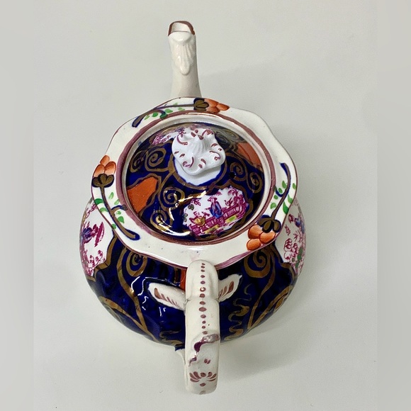 1830s Vintage Gaudy Welsh CHINOISSERIE Pattern Finial Lidded Lustre Teapot - Picture 5 of 16